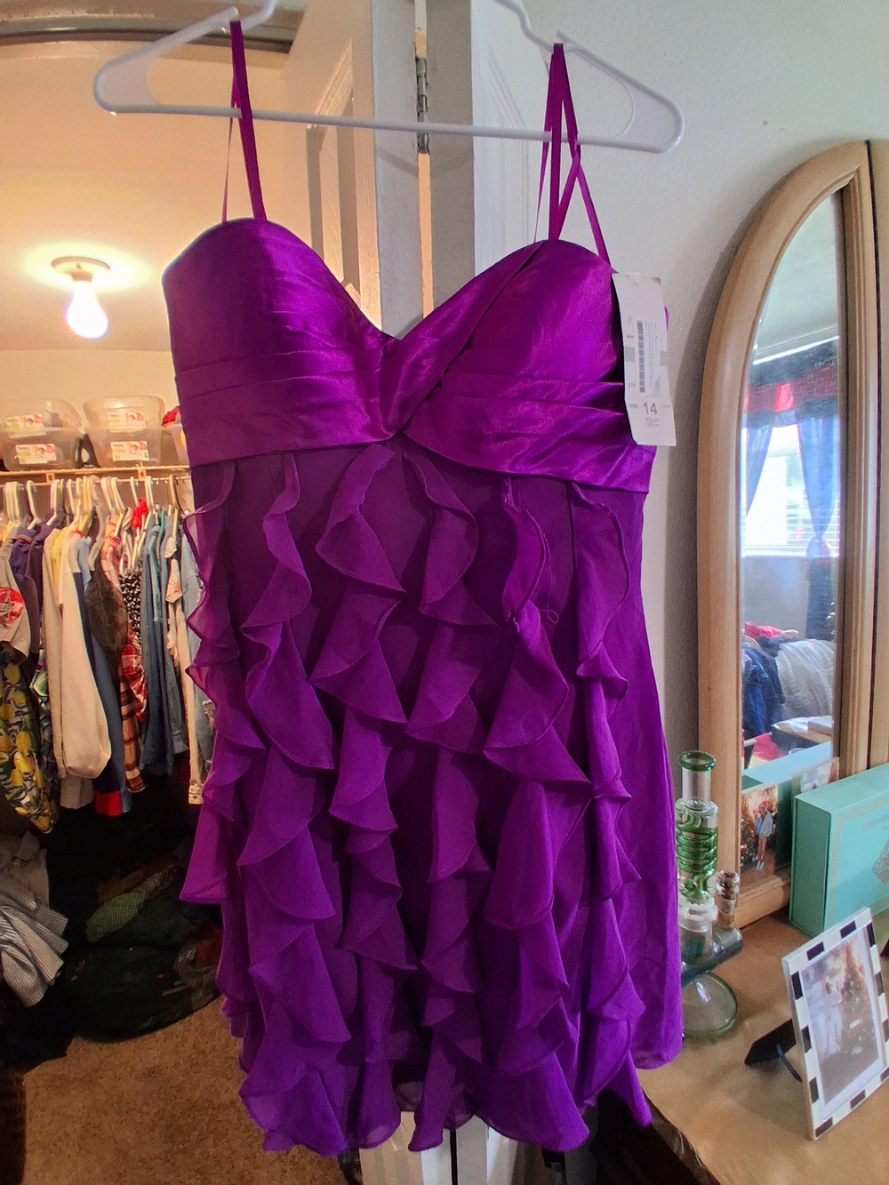 Magenta Ruffle Party Dress with Spaghetti Straps